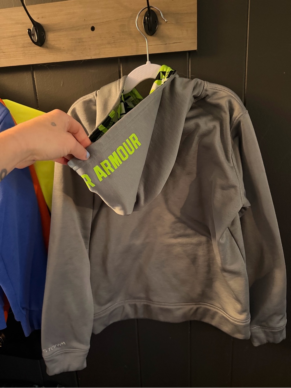 Under Armour Kids Gray Hoodie with Neon Yellow Script